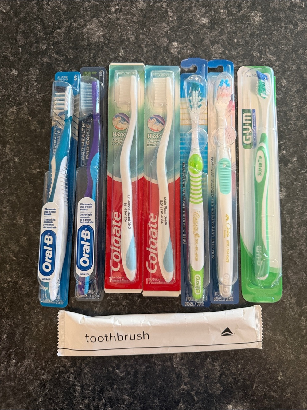 8 Assorted Pack of Branded Toothbrushes - Oral-B, Colgate, GUM Dentist Brush